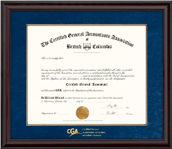 CGA BC Provincial certificate frame - Glossy mahogany & velvet mats